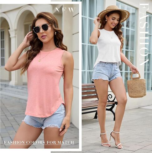 Tank Top for Women 2025 Summer 3/5 Pack Sleeveless Loose Fit Round Neck Flowy Casual Shirts with Curved Hem Outfits in Saudi Arabia