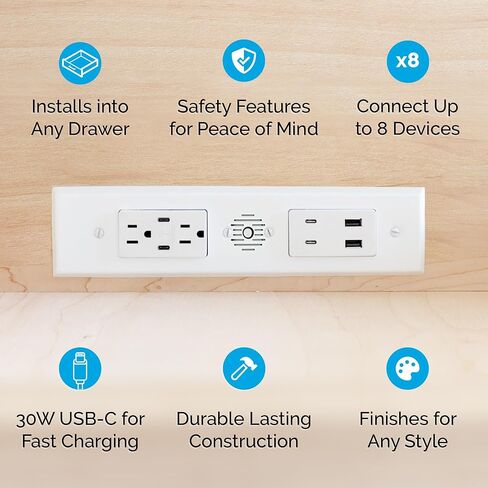 منفذ مزدوج لشفرة درج الإرساء داخل الدرج، إيقاف أمان متكامل، (2) 30 وات USB-C، (4) USB-A و(2) تيار متردد 15 أمبير، أسود in Saudi Arabia