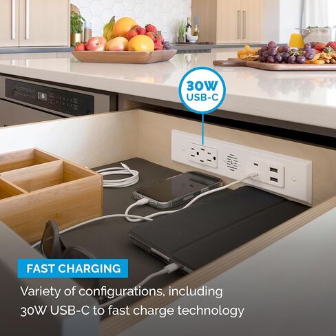 منفذ مزدوج لشفرة درج الإرساء داخل الدرج، إيقاف أمان متكامل، (2) 30 وات USB-C، (4) USB-A و(2) تيار متردد 15 أمبير، أسود in Saudi Arabia