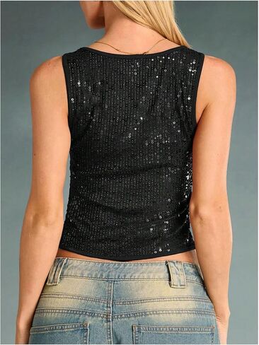 Wdirara Women's requin Sparkly Tank Top Oblessess Forted Out Out Out Crops Tops in Kuwait