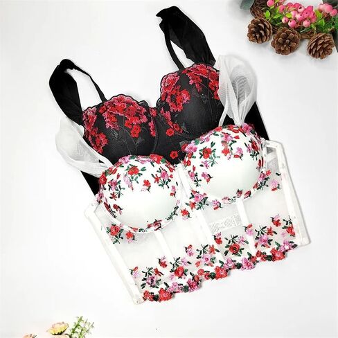 Women Vintage Mesh Camisole Outer Wear Embroidery Flowers Colorful Short Cropped Tank Tops in Saudi Arabia