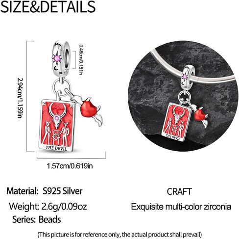 LNQOBU 925 Sterling Silver Charms for Bracelets & Necklaces 5A Cubic Zirconia Tarot Cards Dangle Pendant,Charms Beads Gift for Women Jewelry in Saudi Arabia