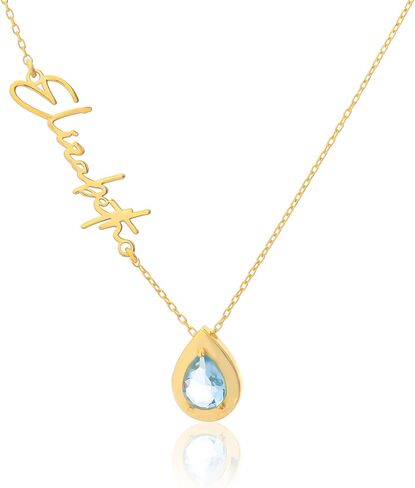 Personalized Birthstone Necklace with Name, 925 Sterling Silver Gold Plated Custom Sideways Name Necklace, Jewelry Gift for Mom Mother Grandma Valentines Mothers Day Birthday Friend in Saudi Arabia