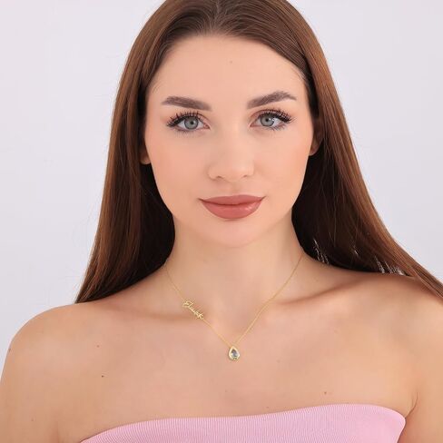 Personalized Birthstone Necklace with Name, 925 Sterling Silver Gold Plated Custom Sideways Name Necklace, Jewelry Gift for Mom Mother Grandma Valentines Mothers Day Birthday Friend in Saudi Arabia