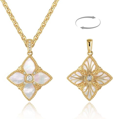 قلادة Mtmy Clover للنساء 14K الذهب مطلي بأربعة أوراق البرسيم قلادة قلادة سميكة الذهب مزدوج الجانبين محظوظين المجوهرات in Kuwait
