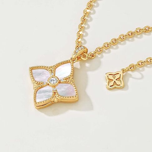 قلادة Mtmy Clover للنساء 14K الذهب مطلي بأربعة أوراق البرسيم قلادة قلادة سميكة الذهب مزدوج الجانبين محظوظين المجوهرات in Kuwait