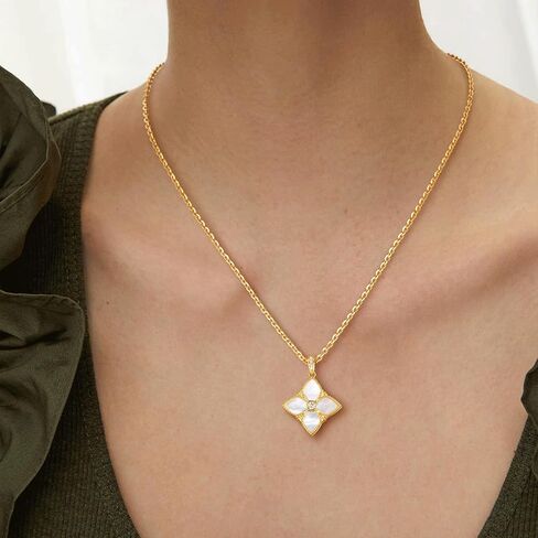 قلادة Mtmy Clover للنساء 14K الذهب مطلي بأربعة أوراق البرسيم قلادة قلادة سميكة الذهب مزدوج الجانبين محظوظين المجوهرات in Kuwait