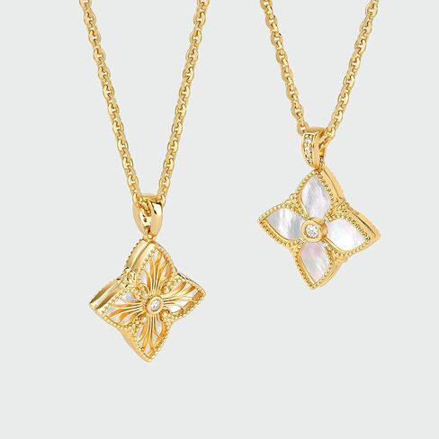 قلادة Mtmy Clover للنساء 14K الذهب مطلي بأربعة أوراق البرسيم قلادة قلادة سميكة الذهب مزدوج الجانبين محظوظين المجوهرات in Kuwait
