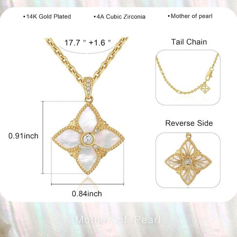 قلادة Mtmy Clover للنساء 14K الذهب مطلي بأربعة أوراق البرسيم قلادة قلادة سميكة الذهب مزدوج الجانبين محظوظين المجوهرات in Kuwait