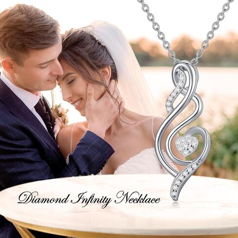 قلادة ZBA Natural Diamond Infinity للنساء ، 14K الذهب الأبيض المطلي بالولاية الفضية الفضية الماس الأبدية القلادة قلادة قلادة المجوهرات ، هدايا عيد ميلاد عيد الميلاد لأمي زوجتها (اللون in Kuwait
