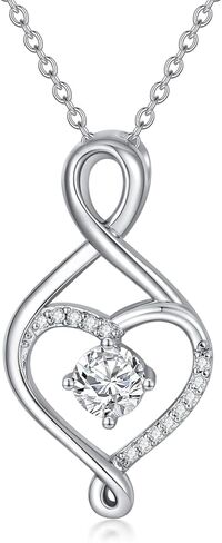 قلادة ZBA Natural Diamond Infinity للنساء ، 14K الذهب الأبيض المطلي بالولاية الفضية الفضية الماس الأبدية القلادة قلادة قلادة المجوهرات ، هدايا عيد ميلاد عيد الميلاد لأمي زوجتها (اللون in Kuwait