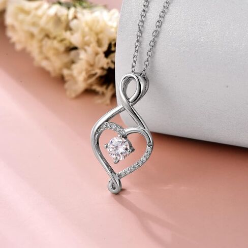 قلادة ZBA Natural Diamond Infinity للنساء ، 14K الذهب الأبيض المطلي بالولاية الفضية الفضية الماس الأبدية القلادة قلادة قلادة المجوهرات ، هدايا عيد ميلاد عيد الميلاد لأمي زوجتها (اللون in Kuwait