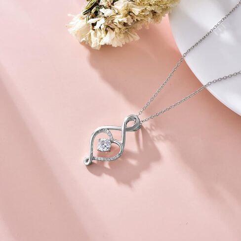 قلادة ZBA Natural Diamond Infinity للنساء ، 14K الذهب الأبيض المطلي بالولاية الفضية الفضية الماس الأبدية القلادة قلادة قلادة المجوهرات ، هدايا عيد ميلاد عيد الميلاد لأمي زوجتها (اللون in Kuwait