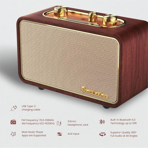 Retro Bluetooth Speaker with AM/FM Radio, Portable, Wireless in Kuwait