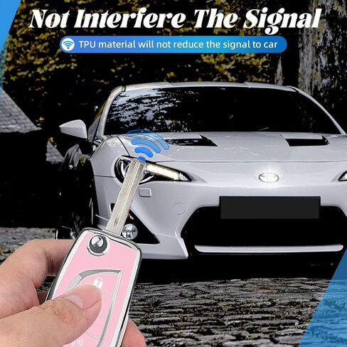 Car Key Cover for Toyota, Soft TPU Key Fob Cover Compatible with Rav4 Camry Fortuner Tundra Corolla C-HR Highlander, fit for 4 Buttons Foldable Car Key (Silver-Pink) in Saudi Arabia