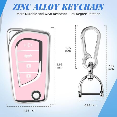Car Key Cover for Toyota, Soft TPU Key Fob Cover Compatible with Rav4 Camry Fortuner Tundra Corolla C-HR Highlander, fit for 4 Buttons Foldable Car Key (Silver-Pink) in Saudi Arabia