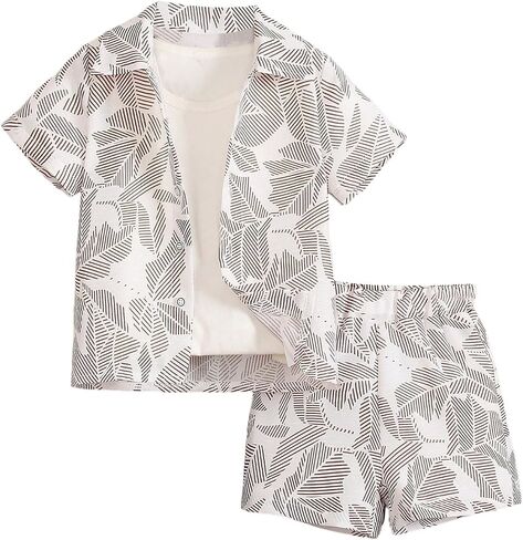 SweatyRocks Boy's 2 Piece Outfits Printed Button Down Shirts and Shorts Set Hawaii Outfits in Saudi Arabia