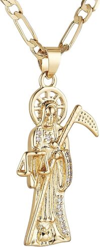 قلادة Hzman Santa Muerte للرجال Retro Gothic 14K Gold Gold Grim Reaper Saint Death Single Skull Presant Presh Party Gift in Saudi Arabia