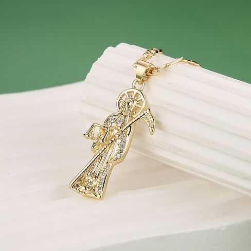 قلادة Hzman Santa Muerte للرجال Retro Gothic 14K Gold Gold Grim Reaper Saint Death Single Skull Presant Presh Party Gift in Saudi Arabia