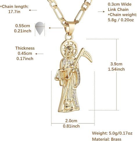 قلادة Hzman Santa Muerte للرجال Retro Gothic 14K Gold Gold Grim Reaper Saint Death Single Skull Presant Presh Party Gift in Saudi Arabia