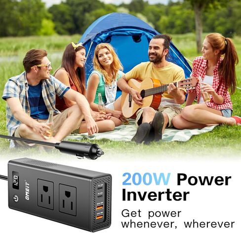 200W سيارة العاكس 12V إلى 110 فولت ، أوميت العاصمة إلى محول AC مع 20W USB-C و USB QC 36W شحن USB FAST ، منافذ AC المزدوجة ، محول شاحن السيارات السريع مع عرض LED ، Black in Kuwait