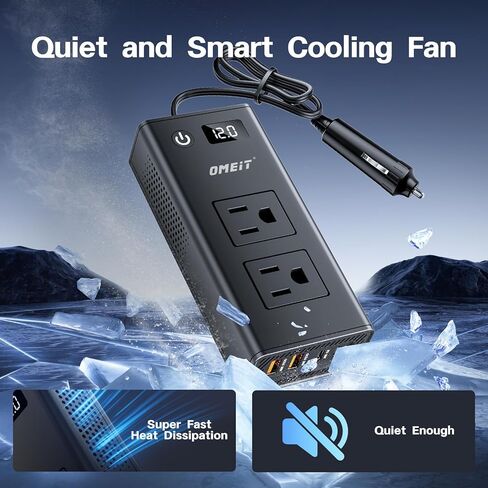 200W سيارة العاكس 12V إلى 110 فولت ، أوميت العاصمة إلى محول AC مع 20W USB-C و USB QC 36W شحن USB FAST ، منافذ AC المزدوجة ، محول شاحن السيارات السريع مع عرض LED ، Black in Kuwait