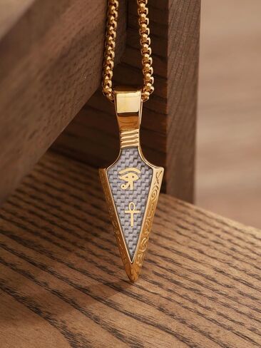 HAQUIL Arrowhead Necklace, Stainless Steel Eye of Horus Ankh Hieroglyphic Arrowhead Pendant, Box Chain, Egyptian Jewelry Gifts in Saudi Arabia