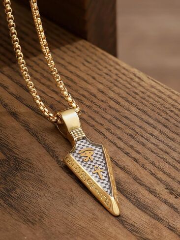 HAQUIL Arrowhead Necklace, Stainless Steel Eye of Horus Ankh Hieroglyphic Arrowhead Pendant, Box Chain, Egyptian Jewelry Gifts in Saudi Arabia