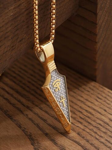 HAQUIL Arrowhead Necklace, Stainless Steel Eye of Horus Ankh Hieroglyphic Arrowhead Pendant, Box Chain, Egyptian Jewelry Gifts in Saudi Arabia
