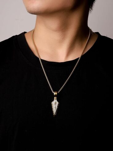 HAQUIL Arrowhead Necklace, Stainless Steel Eye of Horus Ankh Hieroglyphic Arrowhead Pendant, Box Chain, Egyptian Jewelry Gifts in Saudi Arabia