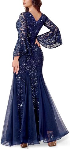 Miusol Women's Deep V Neck Sequin Lace Mesh Tulle Hem in Saudi Arabia