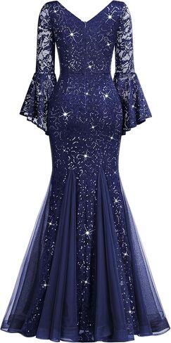 Miusol Women's Deep V Neck Sequin Lace Mesh Tulle Hem in Saudi Arabia