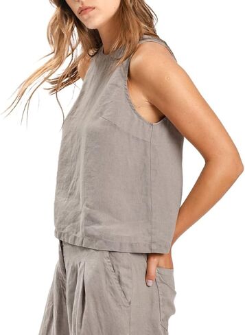 Amazhiyu Women's 100% Linen Plant-Dyed Tank Tops Sleeveless Back Button Shirt in Saudi Arabia