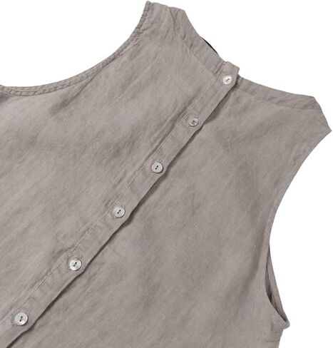 Amazhiyu Women's 100% Linen Plant-Dyed Tank Tops Sleeveless Back Button Shirt in Saudi Arabia