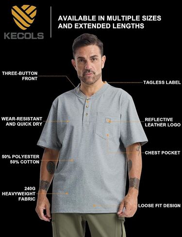 رجال لائقة الجيب القصيرة ذات الوزن الثقيل العمل Henley T-Shirt (منتظم وطويل) in Kuwait