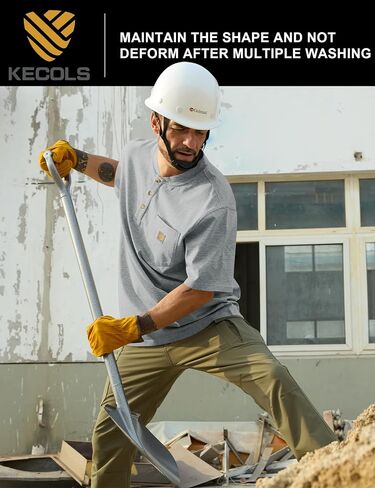 رجال لائقة الجيب القصيرة ذات الوزن الثقيل العمل Henley T-Shirt (منتظم وطويل) in Kuwait