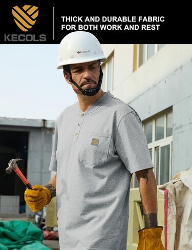 رجال لائقة الجيب القصيرة ذات الوزن الثقيل العمل Henley T-Shirt (منتظم وطويل) in Kuwait