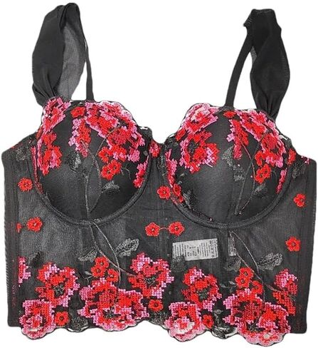 Women Vintage Mesh Camisole Outer Wear Embroidery Flowers Colorful Short Cropped Tank Tops in Saudi Arabia