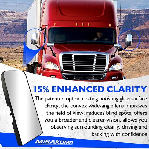زجاج مرآة محدب سفلي مُسخن، متوافق مع 2008-2017 Freightliner Cascadia، استبدل TL-28717A رؤية واسعة ورؤية واضحة عالية عاكسة محدبة سريعة التسخين مع لوحة خلفية in Saudi Arabia