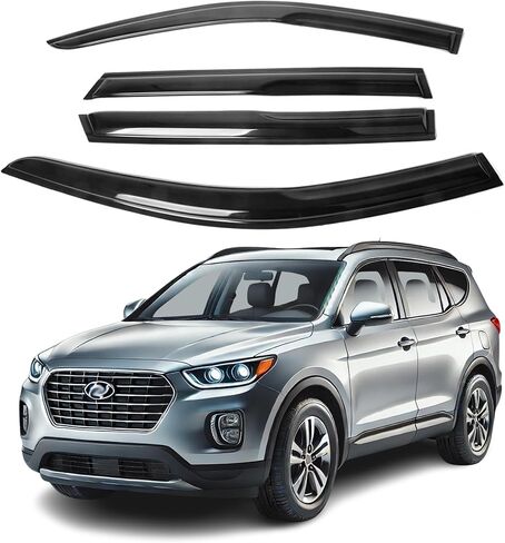يناسب Hyundai Santa Fe العام: 2013 2014 2015 2016 2017 2018 Safe Smoke Window Visor Sun Rain Vent Vent Venwork Window Window Deflector ، 4 PCS in Saudi Arabia