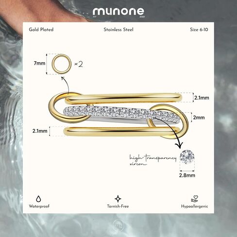Multi Stacking Rings Set for Women,18k Gold Plated CZ Non Tarnish, Statement Mixed Metals Stackable Rings in Kuwait