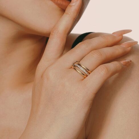 Multi Stacking Rings Set for Women,18k Gold Plated CZ Non Tarnish, Statement Mixed Metals Stackable Rings in Kuwait