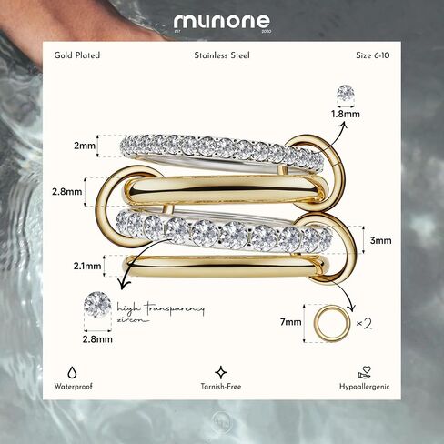 Multi Stacking Rings Set for Women,18k Gold Plated CZ Non Tarnish, Statement Mixed Metals Stackable Rings in Kuwait