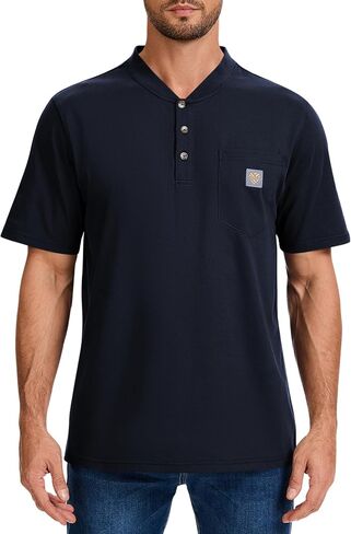 رجال لائقة الجيب القصيرة ذات الوزن الثقيل العمل Henley T-Shirt (منتظم وطويل) in Kuwait