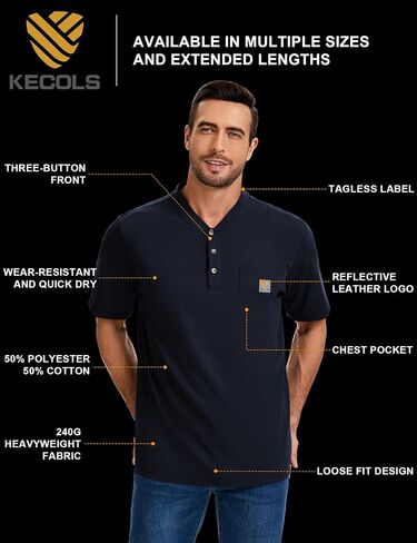 رجال لائقة الجيب القصيرة ذات الوزن الثقيل العمل Henley T-Shirt (منتظم وطويل) in Kuwait