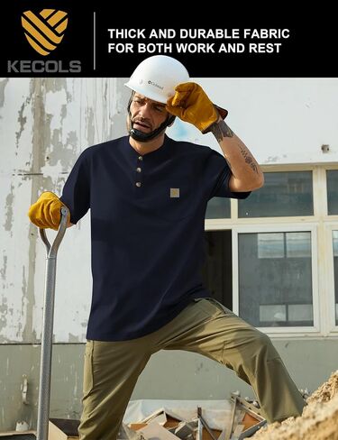 رجال لائقة الجيب القصيرة ذات الوزن الثقيل العمل Henley T-Shirt (منتظم وطويل) in Kuwait
