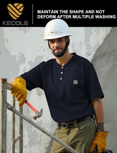 رجال لائقة الجيب القصيرة ذات الوزن الثقيل العمل Henley T-Shirt (منتظم وطويل) in Kuwait