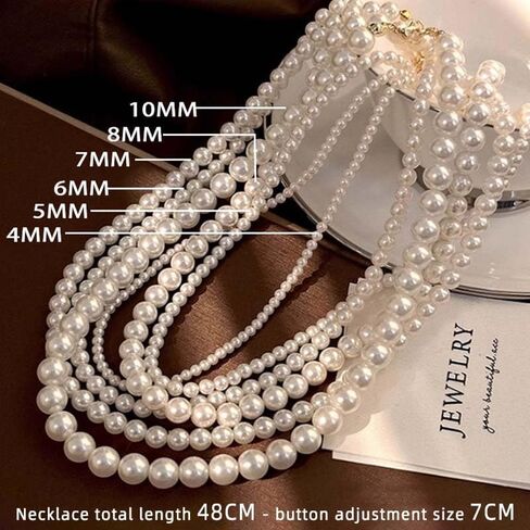 Pearl Necklace for Women - Dainty Round Imitation Pearl Choker necklaces for women in Saudi Arabia