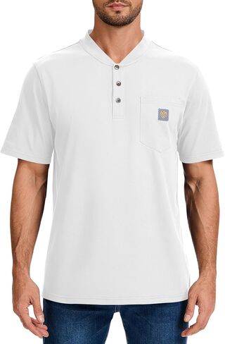 رجال لائقة الجيب القصيرة ذات الوزن الثقيل العمل Henley T-Shirt (منتظم وطويل) in Kuwait