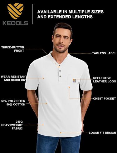 رجال لائقة الجيب القصيرة ذات الوزن الثقيل العمل Henley T-Shirt (منتظم وطويل) in Kuwait